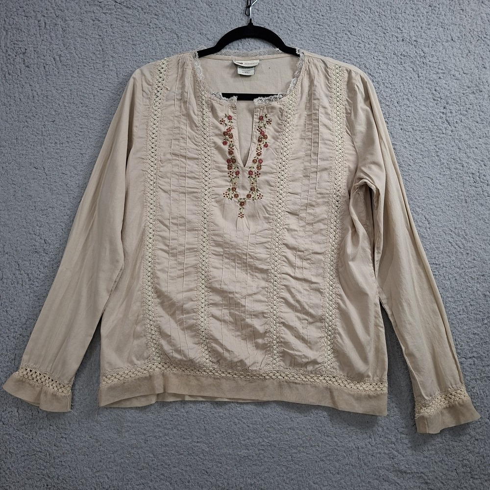 VTG Faded Glory Top Small Brown Floral Embroidery Lace Mesh Boho Y2K Festival